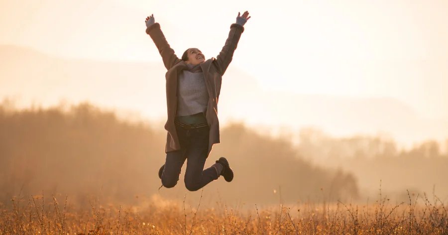 happy girl in field